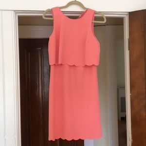 LOFT pink / coral scalloped sleeveless dress